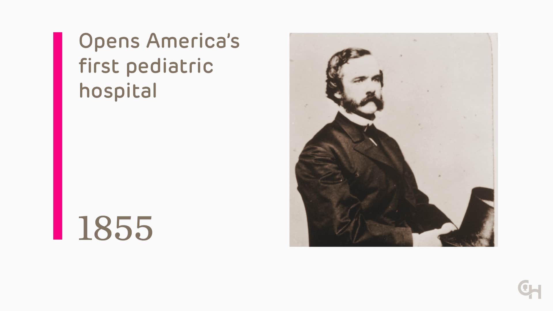 Opens America’s first pediatric hospital - 1855